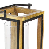 Deco 79 Wood and Metal and Glass Lantern, 8" x 8" x 22" Deco 79