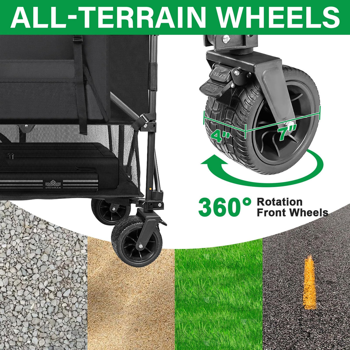 UNITON Double Decker Wagon 600lb Capacity & 400L Collapsible Sports Wagon with Big Wheels 54" Extended Utility Folding Wagon Cart for Camping Fishing & Outdoor Use UNITON