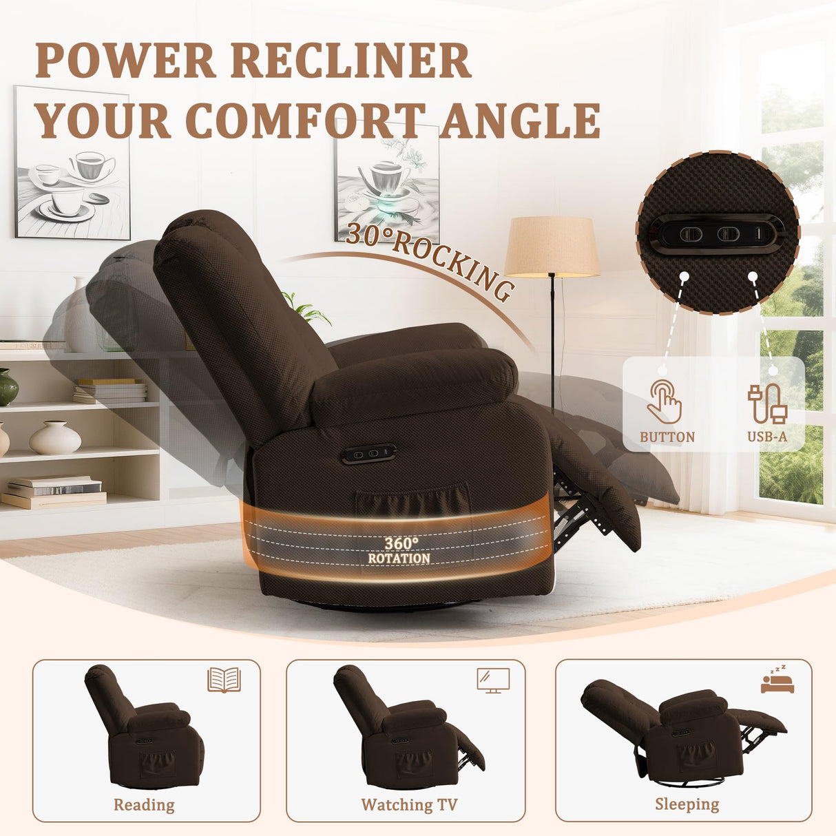 Korser Rocker Recliner Chairs for Adults, Swivel Rocking Chair with Heat and Massage, Modern Electric Recliner with Extra Wide, Waffle Fabric Massage Chair Recliner for Living Room, Bedroom Korser