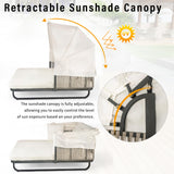 Merax 57" Patio Rattan Daybed with Retractable Sunshade Canopy, Iron Frame Outdoor Sunbed with Detachable Pillows for Patio, Backyard, Pool, Beige Merax