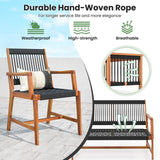 HAPPYGRILL 4 Pieces Patio Furniture Set Acacia Wood Conversation Set with Hand-Woven Rope Design, Ergonomic Loveseat & Single Chairs, Wooden Chair & Table Set for Porch Yard Poolside HAPPYGRILL