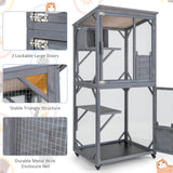 Tangkula Catio Outdoor Cat Enclosure, 72 Inch Wooden Cat House on Wheels with Resting Box, 2 Platforms & Weatherproof Asphalt Roof, Large Kitty Cat Condo Cage Playpen with Enter Doors & PP Layer Tangkula