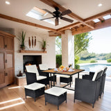 MATONELL 9 Piece Acacia Wood Patio Dining Set, Space Saving Wicker Chairs with Soft Cushions and Wood Table, Outdoor Furniture Set for Garden Yard Poolside, Black MATONELL