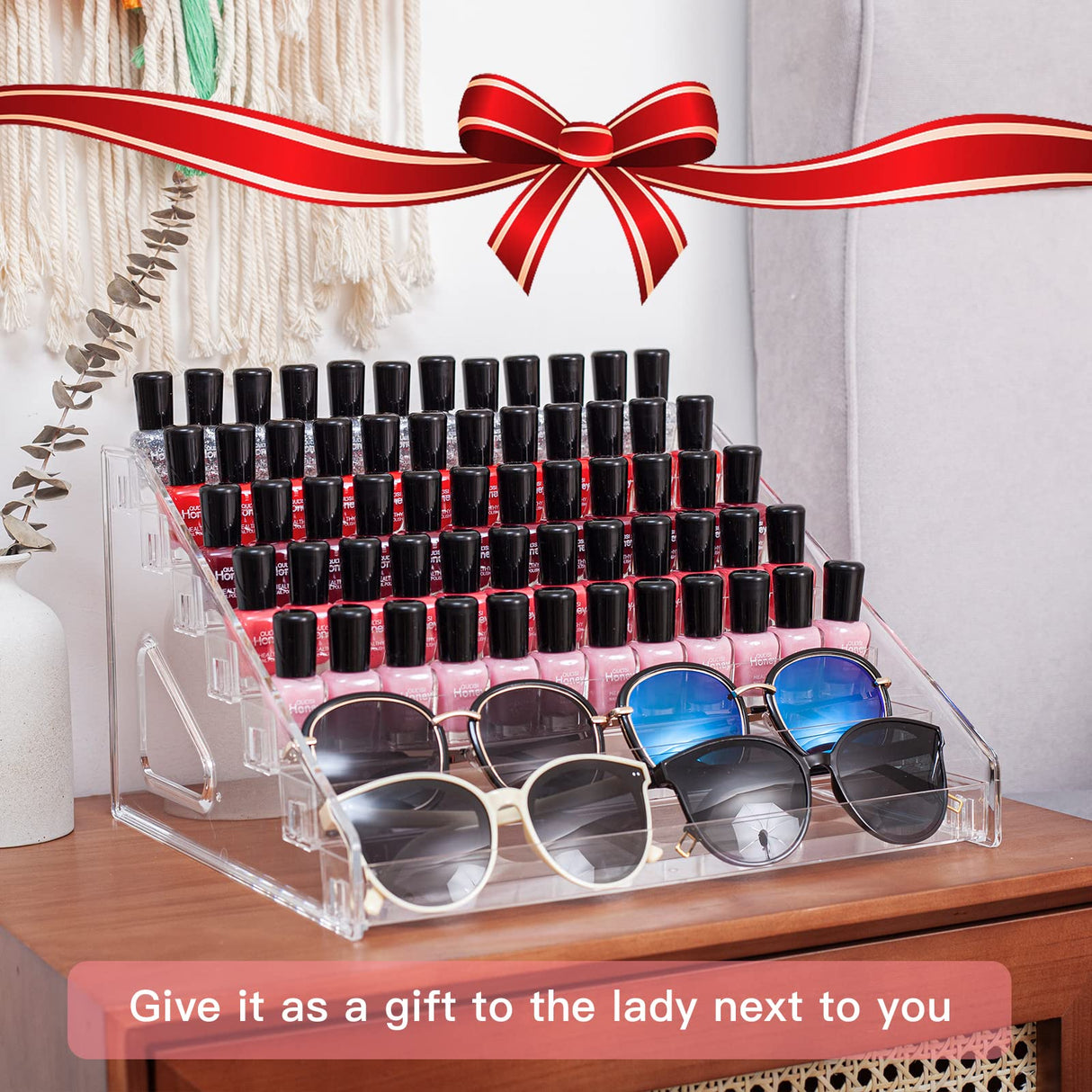 ALUYUYO 7-Tier Nail Polish & Sunglasses Organizer | Screwless Cosmetic Display Shelf for Makeup, Jewelry, Eyeglasses Storage | Non-Slip Bathroom Vanity Shelf for Essential Oils ALUYUYO
