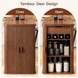 ONBRILL 59 Inch Kitchen Island with Storage, Fluted Counter Height Table, Mid-Century Modern Kitchen Island Table with Sliding Door, Home Bar Tables with Wine Rack and Drawers Walnut ONBRILL