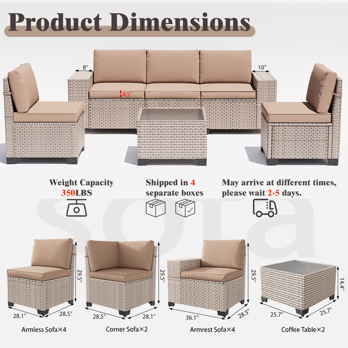 Aukreolis 12 Pieces Patio Furniture Set, Outdoor Sectional Wicker Sofa with Thickened Cushions and Coffee Table, High Back Rattan Patio Conversation Sets for Garden Backyard, Khaki Aukreolis