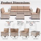 Aukreolis 12 Pieces Patio Furniture Set, Outdoor Sectional Wicker Sofa with Thickened Cushions and Coffee Table, High Back Rattan Patio Conversation Sets for Garden Backyard, Khaki Aukreolis