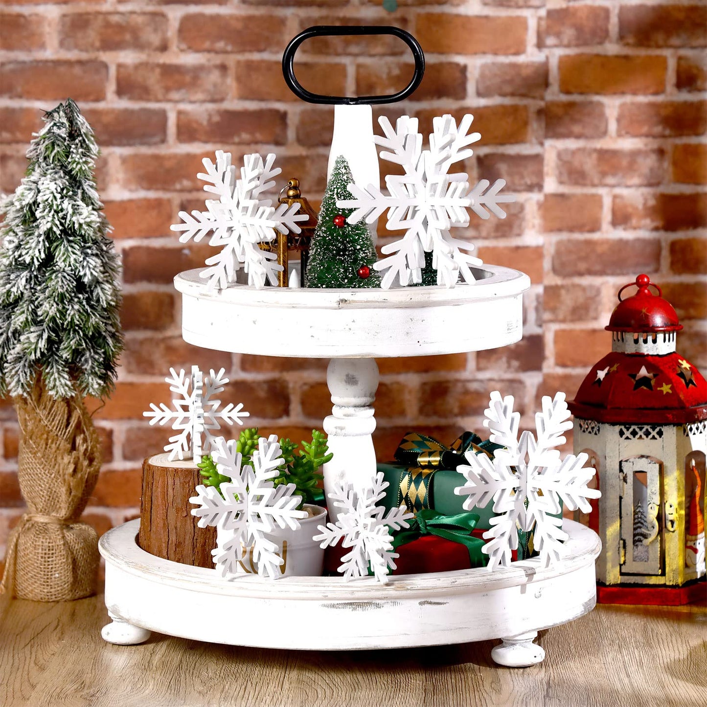 Bucherry 12 Pcs Christmas Wooden Snowflake Decoration Winter Snowflake Signs 3D Snowflake Tabletop Decor Snowflake Centerpiece Xmas Snowflake Signs for Home Xmas Party(White)