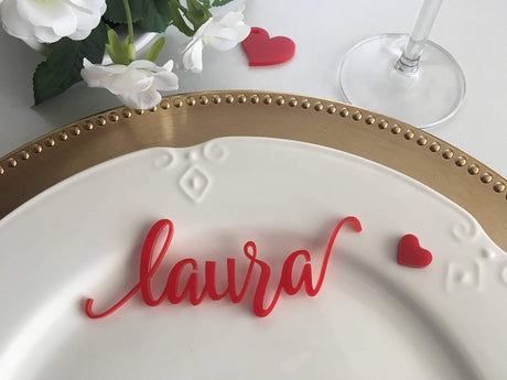 Gold Wedding Place Cards Personalized Acrylic Laser Cut Names Place name settings Guest name tags Wedding Signs Calligraphy Modern New Font Wood Decorations Wooden Centerpieces Dinner Party Decor FranJohnsonHouse