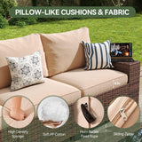 Aoxun Outdoor Patio Furniture Set with 44'' Fire Pit Table, 7 Pcs Outdoor Patio Furniture Sets with 4in Thicken Cushion, Widen Armrests Wicker Outdoor Sectional for Backyard (Waterproof Cover Include) Aoxun