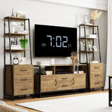 HITHOS 4-Tier Rustic Brown Ladder Bookshelf with 3 Wooden Drawers HITHOS