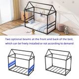 Kuurfuurdo Twin House Bed with Canopy, Montessori Floor Bed Frame Metal Platform Tent Bed for Bedroom Playroom, Black kuurfuurdo