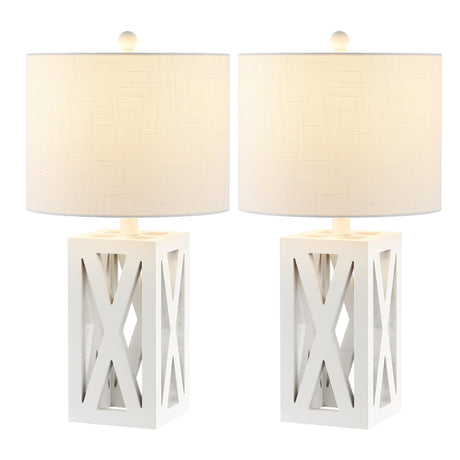 JONATHAN Y JYL1062B-SET2 Stewart 21.5" Wood LED Table Lamp Farmhouse, French Country, Rustic, Bohemian, Bedroom, Living Room, Office, College, Bookcase, White (Set of 2) JONATHAN Y