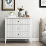 RoyalCraft Large White Fluted 3 Drawer Dresser for Bedroom, Wide Chest of Drawers for Closet, Modern Wood Dresser Wide Nightstand Cabinet for Living Room RoyalCraft