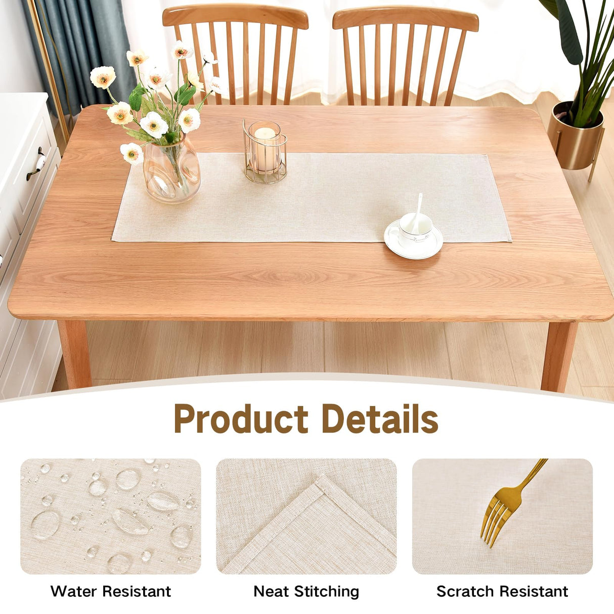 Farmhouse Rustic Table Runner Neutral Faux Linen Table Runners Water Resistant Short Table Runner 36 inches for Living Room Dresser Bedroom Kitchen Dining Party 13x36 Inch Nacuci