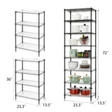 Finnhomy 8-Tier Wire Shelving Unit Adjustable Steel Wire Rack Shelving 8 Shelves Steel Storage Rack or Two 4-Tier Shelving Units with PE mat, Leveling Feet and Safety Device, NSF Certified, Black Finnhomy