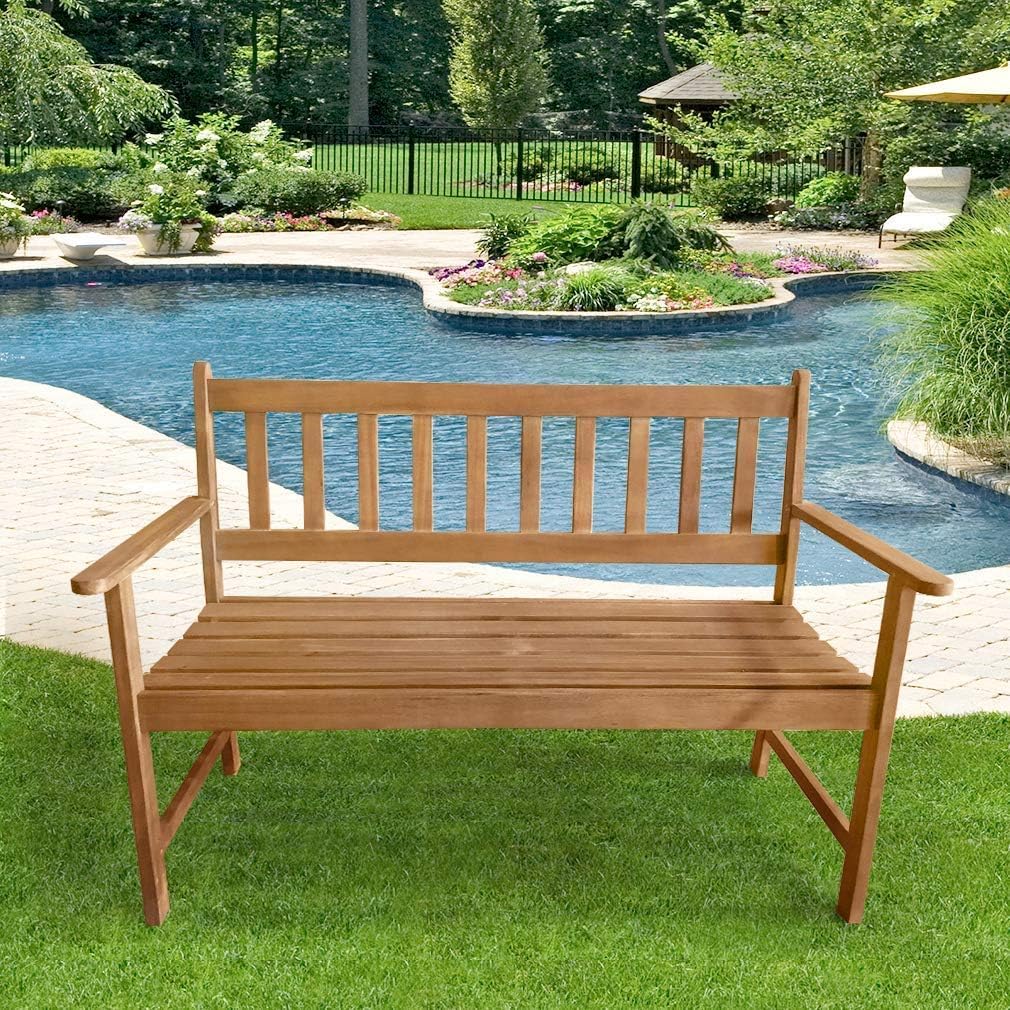 FDW Patio Garden Armrests Sturdy Acacia Front Porch Chair 705Lbs Weight Capacity Best Outdoor Wood Bench, Natural Oiled FDW