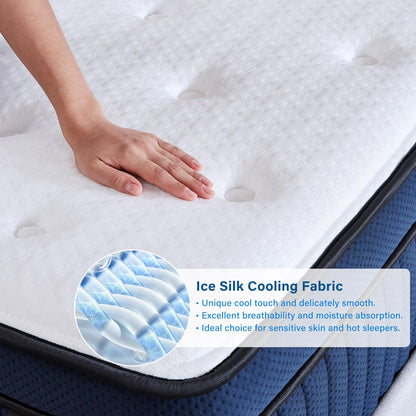 Suiforlun 14 Inch Cal King Mattress with Cool-to-Touch Cover, Euro Top Hybrid Gel Memory Foam Mattress with 7-Zone Pocketed Coils, Medium Firm California King Size Mattress for Pressure Relief