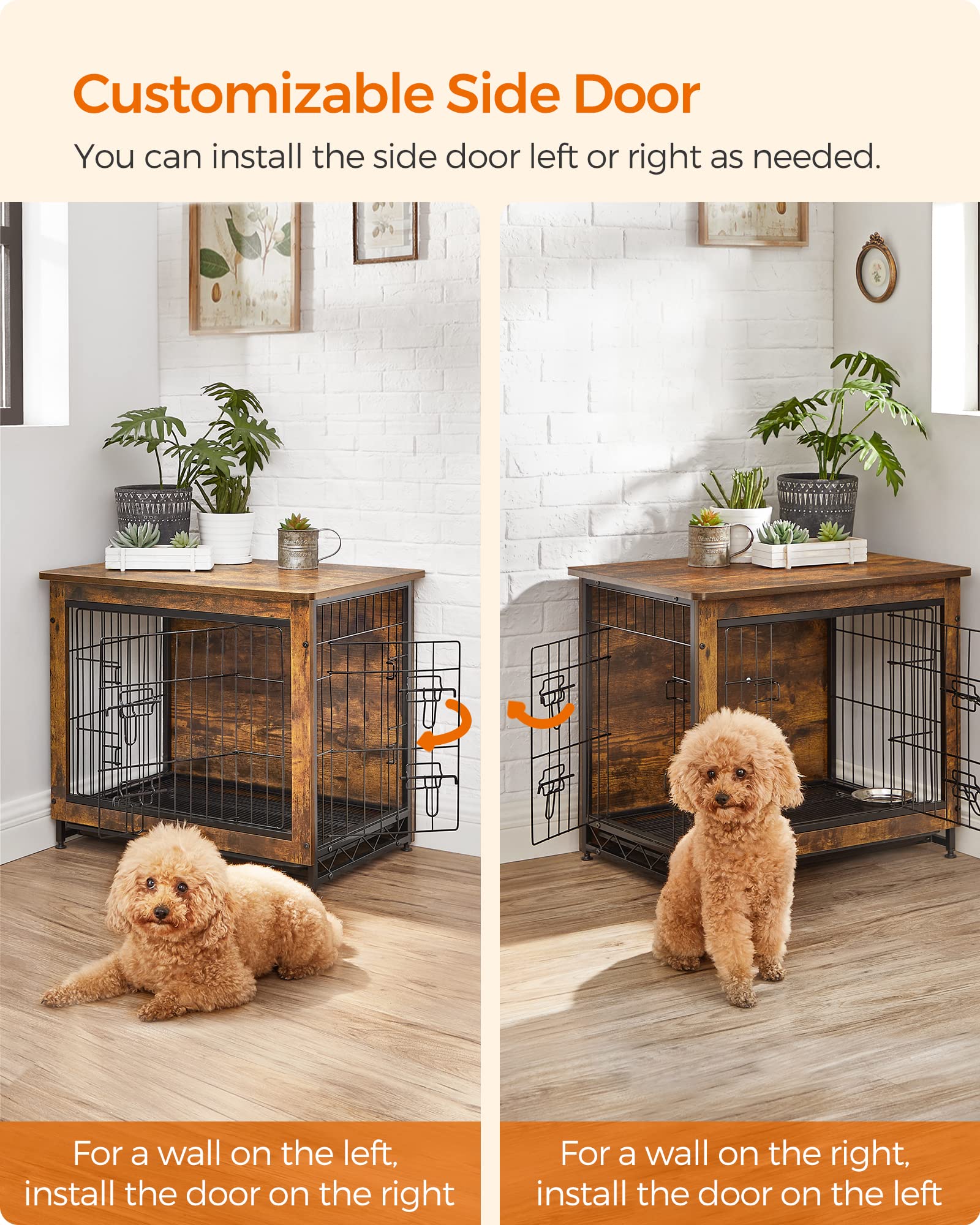 Feandrea Dog Crate Furniture, Side End Table, Modern Kennel for Dogs Indoor up to 30 lb, Heavy-Duty Dog Cage with Multi-Purpose Removable Tray, Double-Door Dog House, Rustic Brown UPFC001X01 - WoodArtSupply