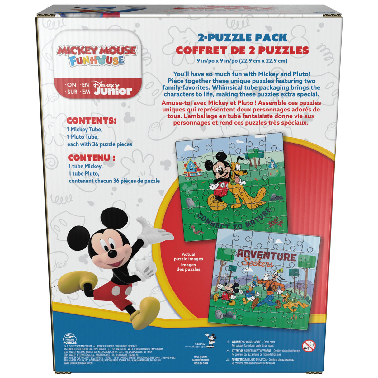 Disney Mickey Mouse, 2-Puzzle Pack 36-Piece Jigsaw Puzzles Storage Tubes Disney Toys Mickey Mouse Clubhouse Kids Puzzles Disney Gifts, for Ages 4 and up Spin Master Games