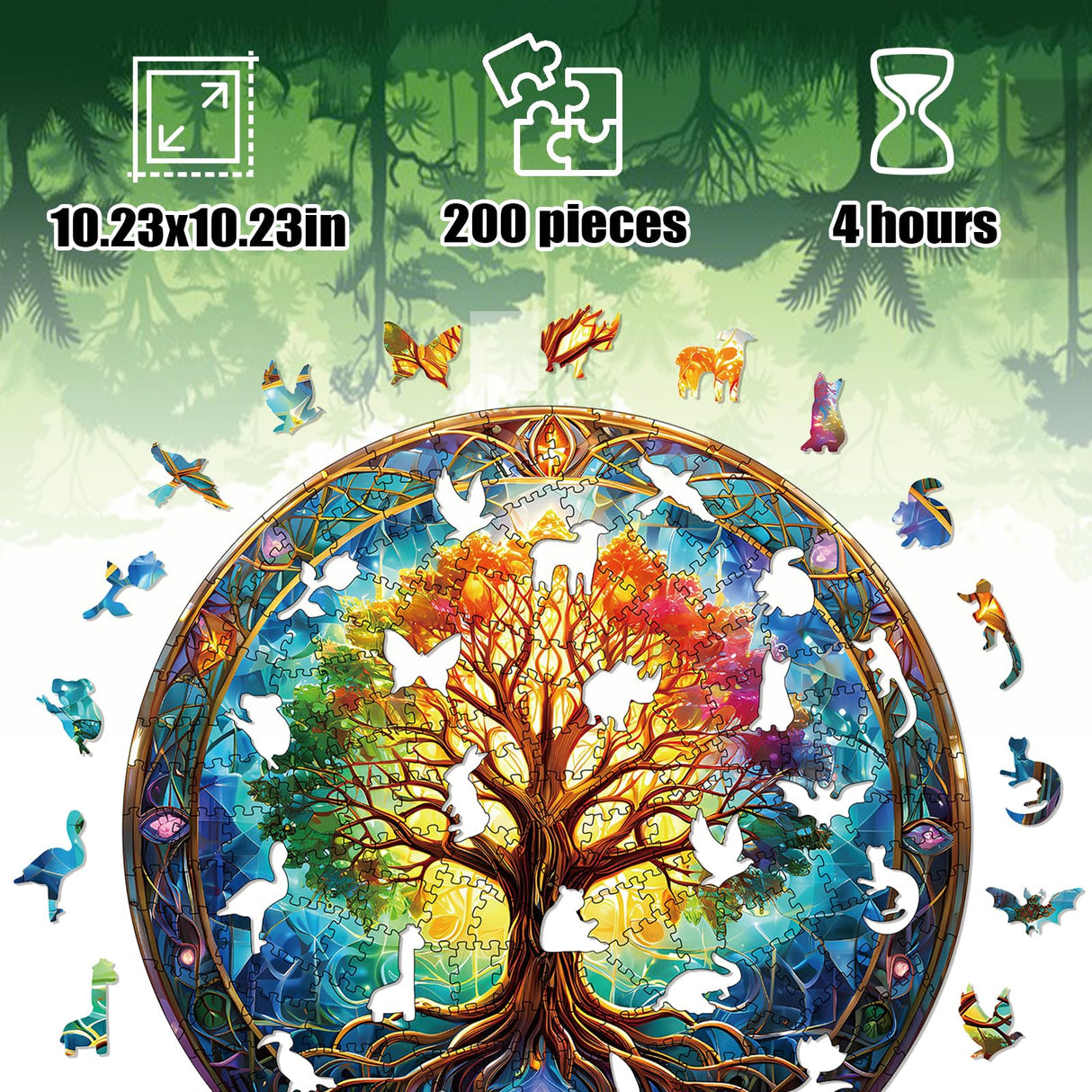 Wooden Puzzles for Adults, 200 Pieces Tree of Life Puzzle Uniquely Irregular Animal Shaped Wooden Jigsaw Puzzles, Creative Gift for Teenagers and Adults WHJSG
