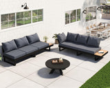 PaPaJet Aluminum Patio Conversation Set with Adjustable Backrest, 6 Piece Modern Outdoor Furniture Set with Wood Side Table for Backyard Poolside Porch, Gray PaPaJet