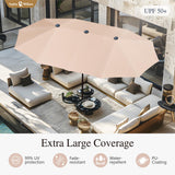 Sophia and William Patio Dining Set for 6 with 13ft Double-Sided Patio Umbrella, 8 Piece Metal Outdoor Table Furniture Set, 6 Outdoor Chairs, 1 Rectangle Dining Table and 1 Large Beige Umbrella Sophia & William