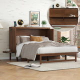 DNChuan Queen Size Murphy Cabinet Bed with Desk and USB-Port,Foldable Murphy Chest Dresser Bed with Removable Shelves on Each Side for Guest Room,Small Space-Walnut DNChuan