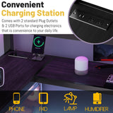 Full Size Loft Bed with Desk,Metal Heavy Duty Full LoftBed with Stairs,Wardrobe and Shelves, High Gaming Loft Beds with LED Light and USB Charging Station for Kids, Teens, Adults, Black Mirightone