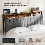 YITAHOME King Size Bed Frame with RGB LED Lights and 4 Drawers, Upholstered Platform Bed with Charging Station and Storage Headboard, No Box Spring Needed, Noise-Free, Fast Assembly, Rustic Brown YITAHOME