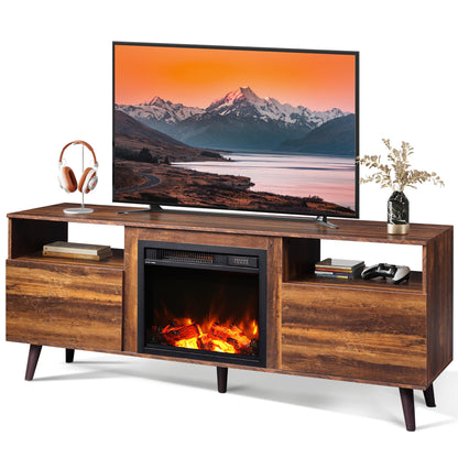 WLIVE TV Stand for 65 Inch TV, 58 Inch Entertainment Center with 18 Inch Electric Fireplace, Media Console with 2 Storage Cabinets for Living Room, Bedroom and Office, Rustic Brown