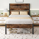 Lifezone Twin Bed Frame with Headboard and Footboard, Metal Twin Bed Frame with Under-Bed Storage, All-Metal Support System, No Box Spring Needed, Easily Assemble, Vintage Brown Lifezone