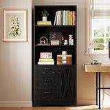 IRONCK Bookshelf with Door and 3 Drawers, 71in Tall Bookcase Shelf with 3-Tier Shelves, for Bedroom Living Room Entrance Hallway Home Office IRONCK