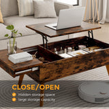 Bidiso Lift Top Coffee Table, Ten Minute Install Coffee Table Center Table with Hidden Storage Compartments, Rising Tabletop Dining Table Coffee Table for Living Room，Rustic Brown Bidiso