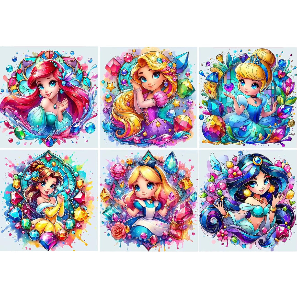 DAZZLEDOTS Diamond Art Kits for Adults, 6 Pack Cartoon Diamond Painting Kits for Beginner Princess DIY 5D Full Drill Diamond Dots Crafts for Home Wall Decor Gifts 12x12 Inch DAZZLEDOTS