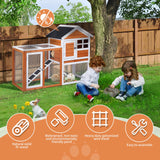 Outvita Rabbit Hutch, Small Wood Chicken Coop, 48" Guinea Pig Cage w/Pull-Out Tray, Waterproof Asphalt Roof, Chicken Run, Interactive Door for Small Animal Pen Outdoor Outvita