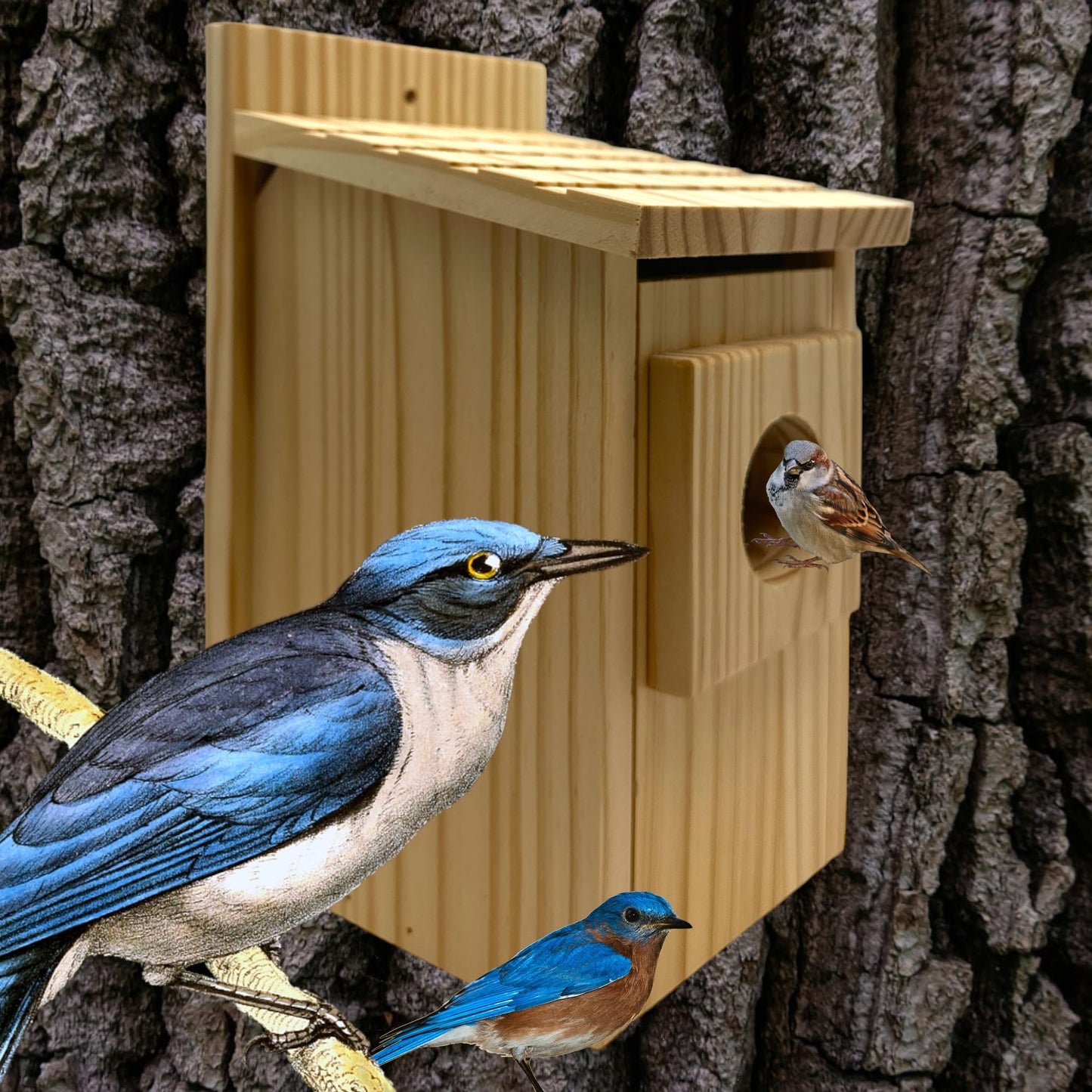 2-Pack Bird House - Outdoor- Bluebird, Finch, Wren, Chickadee, Tree Swallow Bird, Wild Birds, Woodpecker House Easy-to-Open Birdhouse Nesting Box (Unfinished DIY)