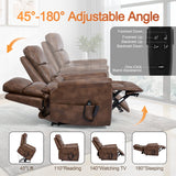 Power Lift Recliner Chair for Elderly People, Dual Motor Lay Flat Recliner with Vibration Massage and Heat, Heavy Duty Motion Mechanism Standing Assistance Reclining Chair, Faux Leather Brown Luxlen