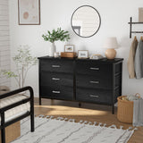 BOLUO Wide Black Dresser for Bedroom 6 Drawer, Dresser TV Stand for 60" TV Dressers & Chests of Drawers Fabric for Closet Modern BOLUO