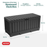Keter Kentwood 92 Gallon Resin Deck Box-Organization and Storage for Patio Furniture Outdoor Cushions, Throw Pillows, Garden Tools and Pool Floats, Dark Grey Keter