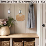 Rzoklot 2-Pack Rustic Wood Wall Hooks - Wall Mounted or Adhesive Coat Rack for Bathroom Towels Robes - Farmhouse Modern Decorative Entryway Hangers for Hats Keys Purses Bags, White Rzoklot