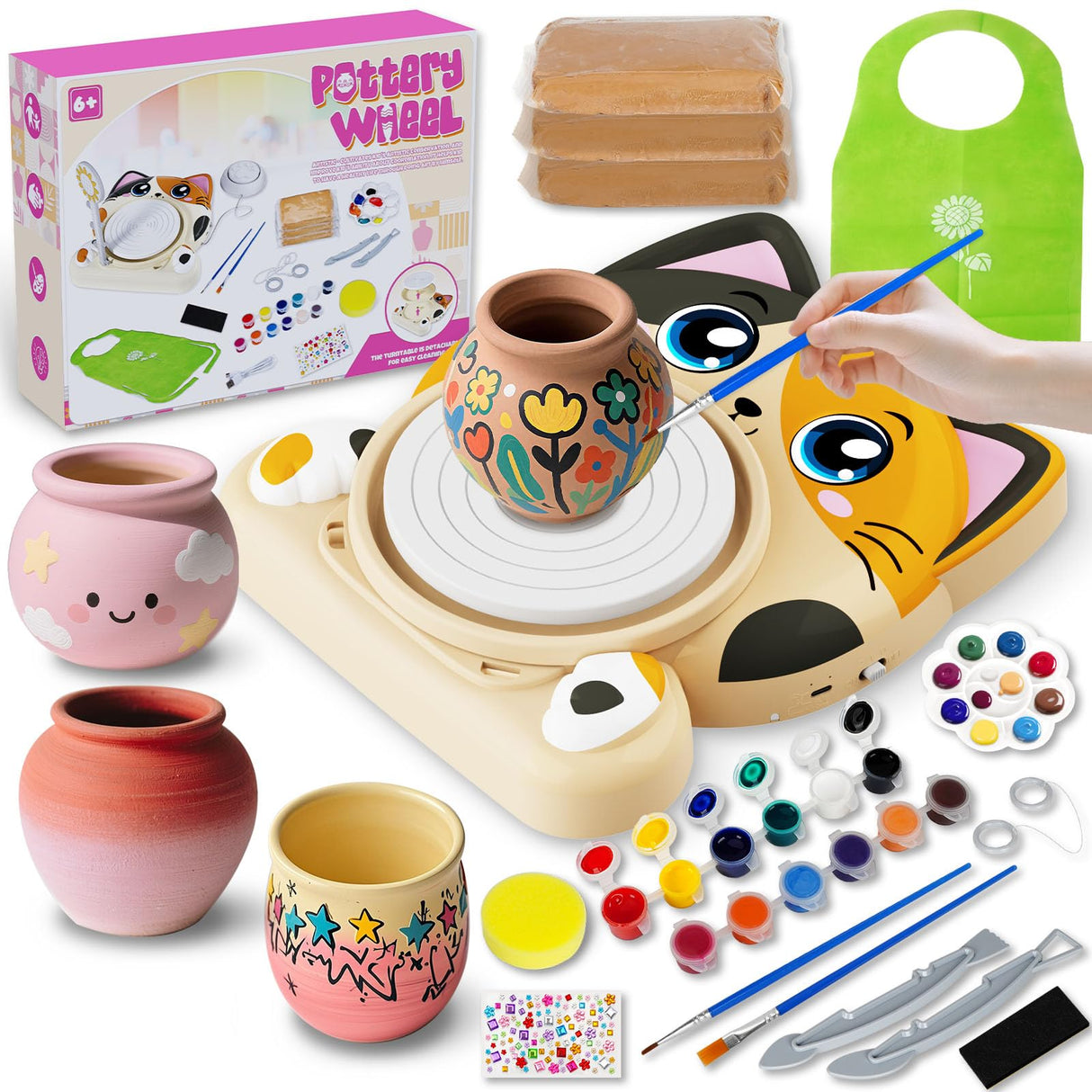 Insnug Pottery Wheel for Kids - Pottery Arts and Crafts for Kids Ages 8-12 with 3 Pack Painting Kit Air Dry Clay Art Supplies for Kids Toys Girls Boy Birthday Gift for 6+ Insnug