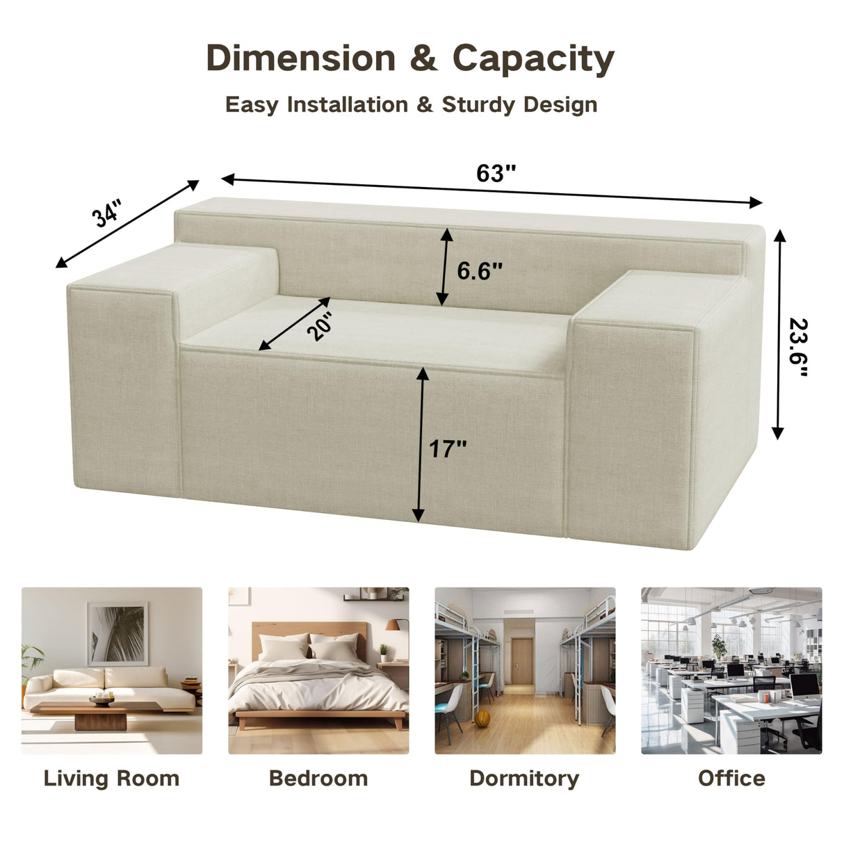 Small Modern Loveseat Sofa, Hybrid Sofa Couch in a Box, No Assembly Needed, Sleeper Sofa with 2 Pillows, Cat-Scratch Resistant Linen,Small Sofa for for Small Space, Living Room, Bedroom,Beige PurrJoys