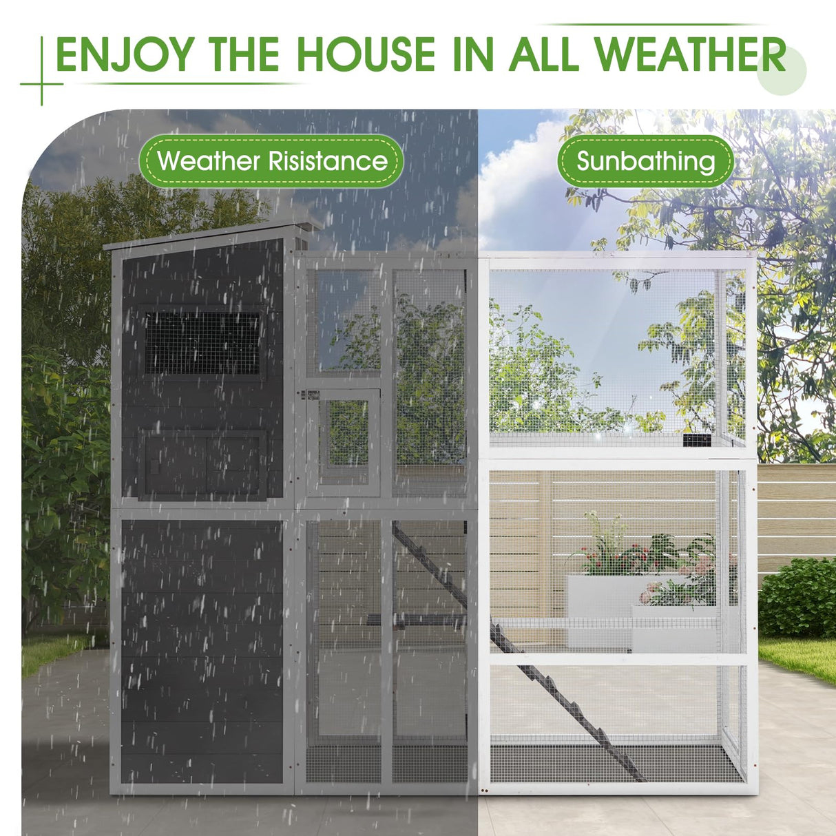 YODOLLA Wooden Cat House,Large Space Cat Cage,Large Outdoor/Indoor Catio Enclosures,Wooden Cat House Weatherproof with Multi Platforms, Indoor Interoperability,Jump Platform Grey YODOLLA