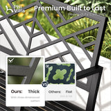 PHI VILLA 43 Inch Cast Iron Steel Frame Outdoor Garden Bench, Patio Furniture Chair Bench w/Line Pattern Design Backrest, Slatted Seat for Park, Yard, Porch - Black PHI VILLA