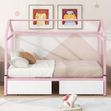 HZSMHDZKJ Twin XL to King Metal Twin Size House Platform Bed with 2 Storage Drawers,Modern Bed Frame with Roof for Kids Teen Girls Boys Bedroom Furniture,No Box Spring Needed (Pink-010, Twin XL) HZSMHDZKJ