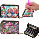 C'eitura 2PCS Tree House Gnome Diamond Art Painting Card Holder & Change Purse Set, Enchanted Forest RFID Blocking Wallet, Fairy Tale Compact Organizer with Zipper for Gnome Lovers C'eitura