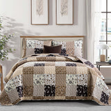 Menghomeus Brown Quilt Set King Boho Patchwork Bedspread Floral Coverlet Reversible Bed Quilt Set All Season Soft Microfiber Bedding Farmhouse Bed Sets, 104"x90" Menghomeus