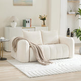 66'' Boneless Corduroy Loveseat Sofa, 2 Seater Tufted Deep Seat Couch with Rounded Armrest, Upholstered Cloud Couch for Living Room, Bedroom, No Assembly, White WUTUTUEE