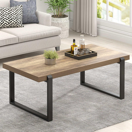 FOLUBAN Coffee Table, Modern Rustic Wood and Metal Center Table, Industrial Cocktail Tea Table for Living Room, Oak, 44 Inch FOLUBAN